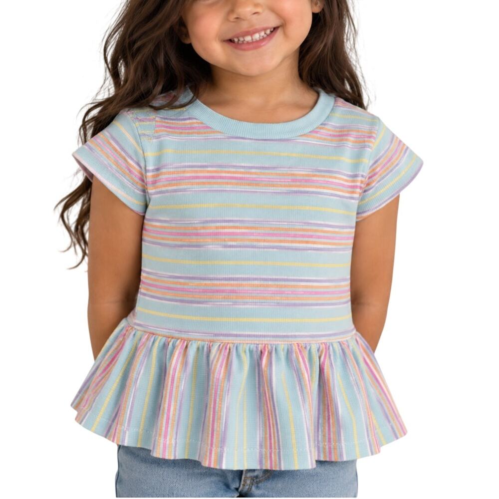 Cat & Jack Toddler Girls Rainbow Stripe Ribbed Peplum Top 4T